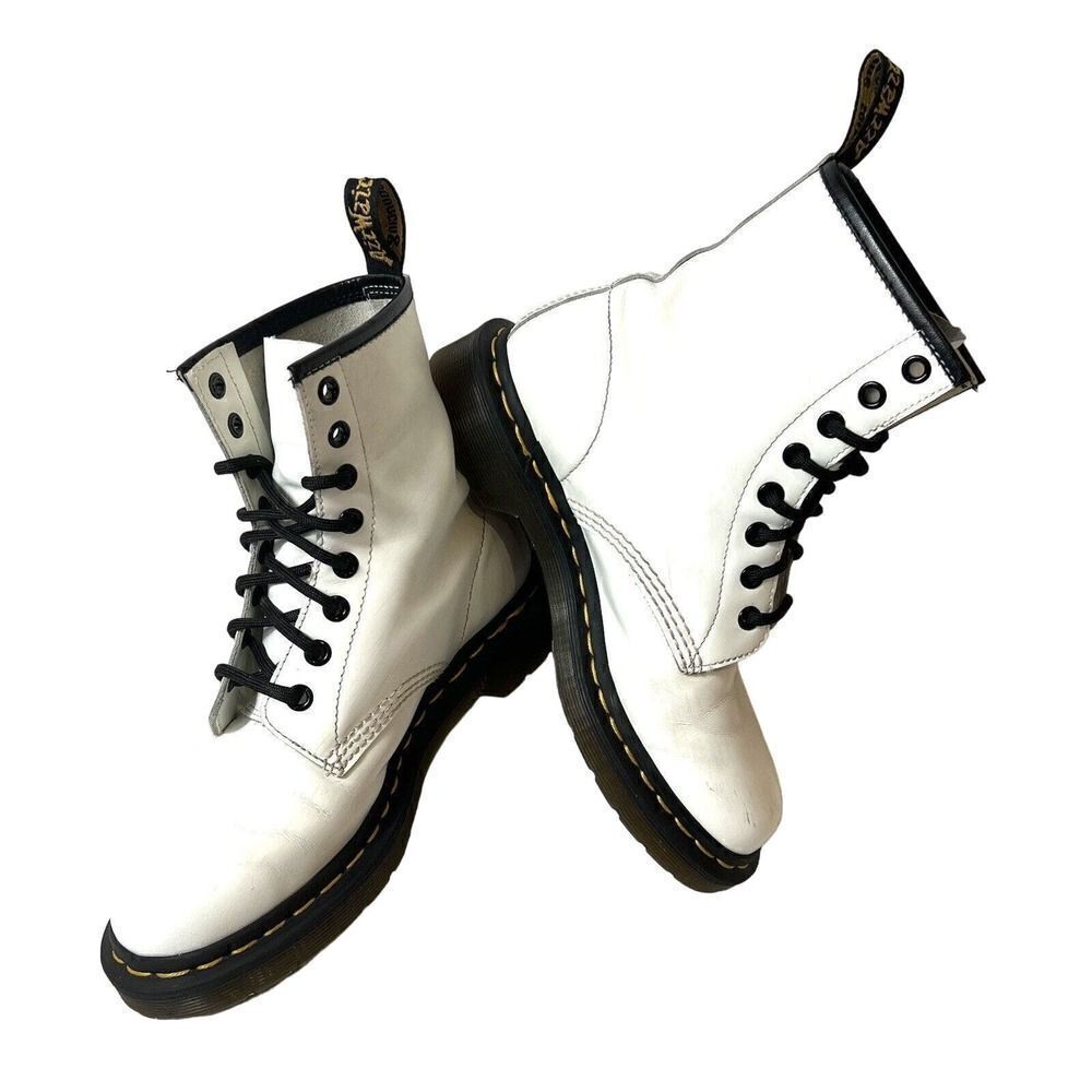 The Original Dr Martens Combat Boots Womens US 6 UK 4 White Lace Up Shoe AirWair